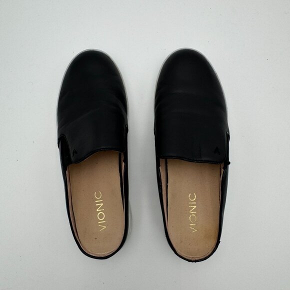 Vionic Dakota Womens 6.5 Black Genuine Leather Slip On Mule Flats Comfort Casual - Picture 6 of 11